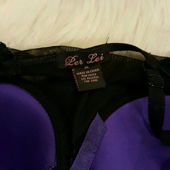 PURPLE BLACK PER LEI SEE MEDIUM SEXY SHORT NIGHTGOWN - Picture 4 of 5